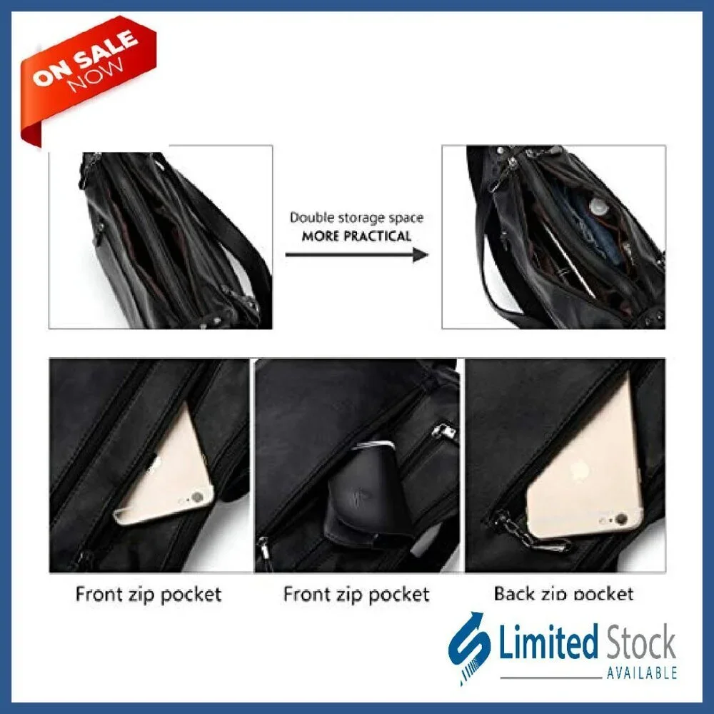 Large Hobo Crossbody Bag PU Leather Multi-Pocket Shoulder Tote